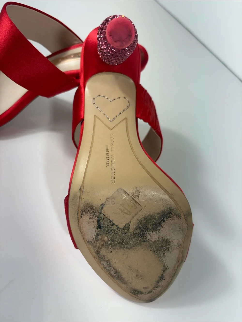 Sophia Webster Red Satin Crystal Bubble Heel Slide Sandals EU 35 / US 5